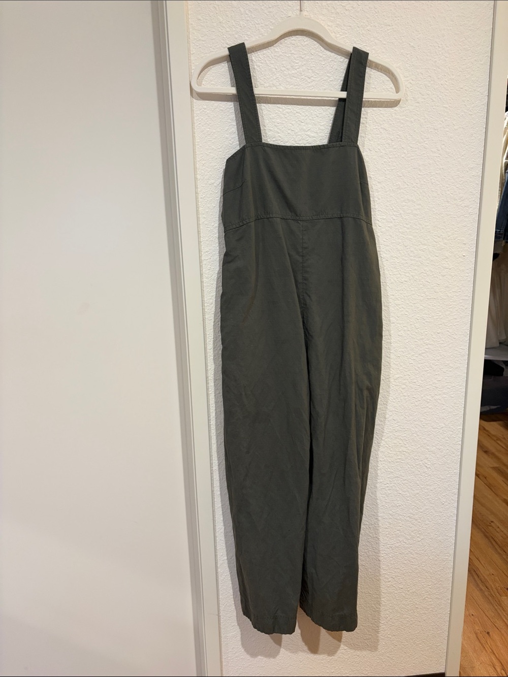 Uniqlo Olive Jumpsuit with Wide Legs and Thick Straps